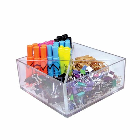 AZAR DISPLAYS Deluxe Clear Square Bin Four Compartment Revolving Desk Organizer 8'' W x 8'' D x 4'' H 556359-GS-1PK